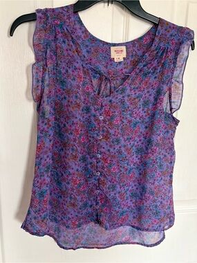 Mossimo Supply Co. Purple Floral Button Front Blouse
